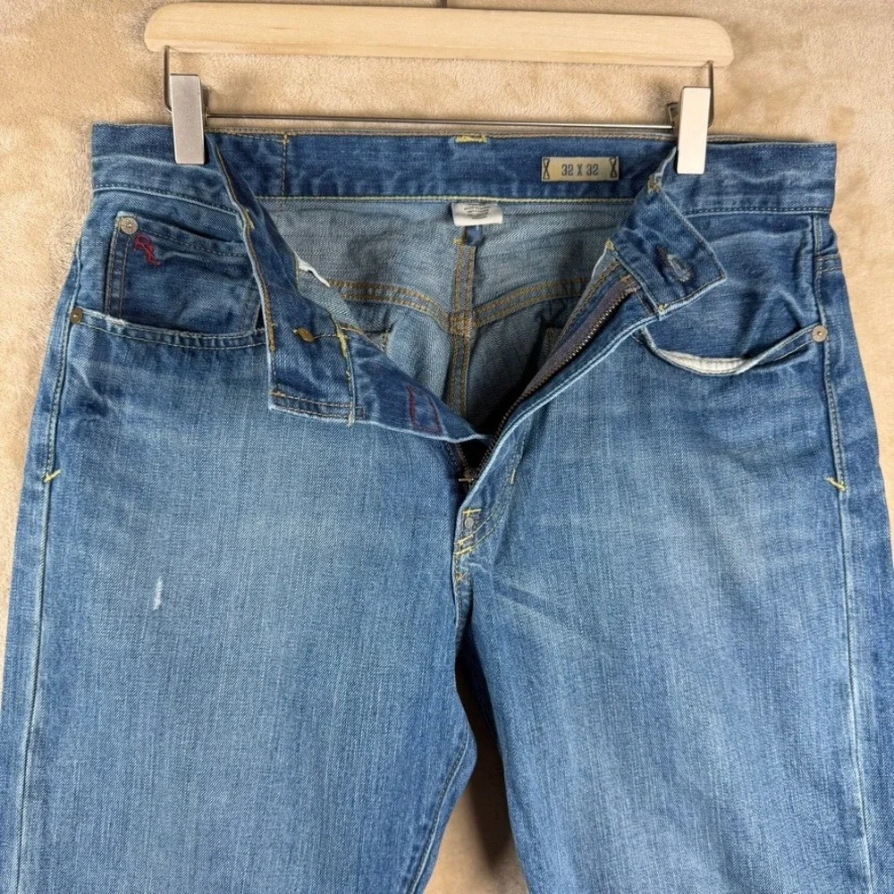 Polo Ralph Lauren Vintage 67 Mens Straight Leg Blue Denim Jeans 32x32 Raw Hem